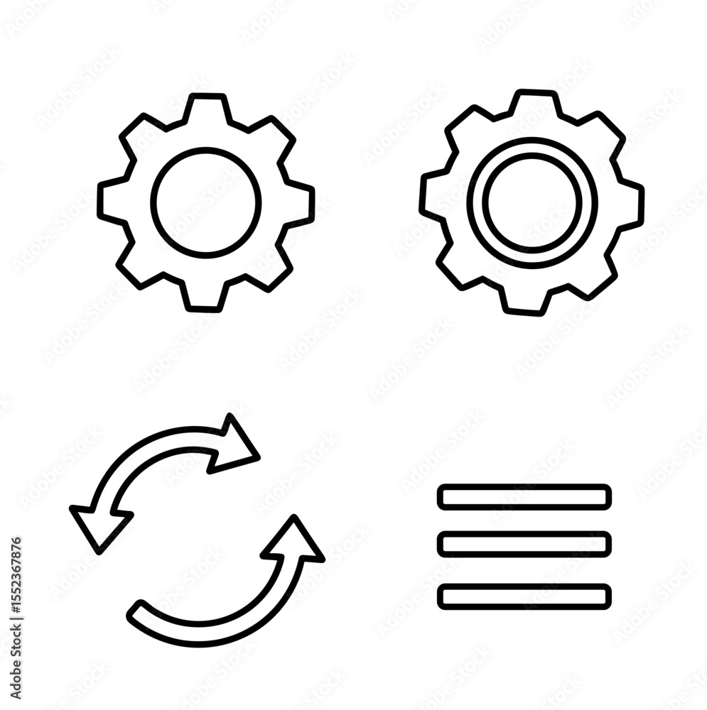 Aufkleber four distinct icons representing settings, refresh, and menu options in a clean outline style