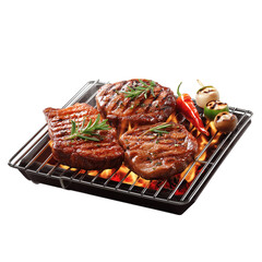 Delicious grilled meat dinner featuring chicken wings, pork ribs, and roasted vegetables