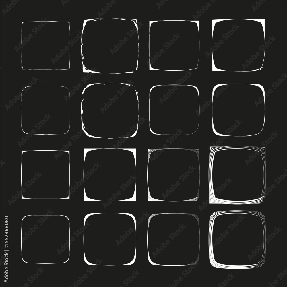 Aufkleber dark frame templates. black border collection. rounded corner variants. vector outline set.