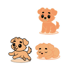 Cute cartoon puppy character set – sitting, running and sleeping poses