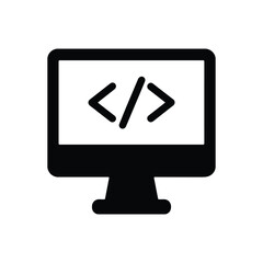 Code Screen Silhouette Icon – Programming and Development Symbol