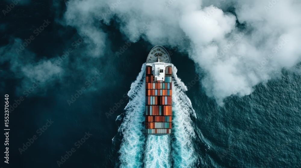 Poster a captivating aerial view reveals a container ship navigating through the ocean, showcasing the dyna