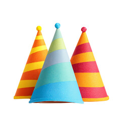 Colorful party hat cones forming a vibrant pyramid illustration, perfect for a fun birthday celebration or festive holiday design