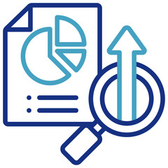 The icon represents concepts related to data analysis, market research, evaluation based on findings with the main goal of achieving growth, improvement or better results.