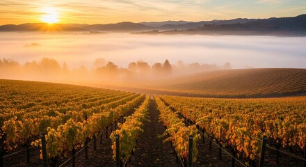 Fototapeta premium Tuscany Vineyards in Morning Fog