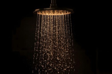 Hot water shower in the dark background