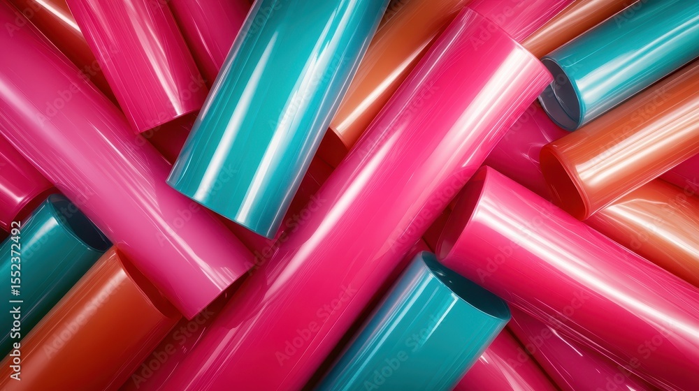 Poster a striking arrangement of colorful abstract tubes displaying bold colors and smooth shapes, showcasi