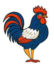 French rooster. Vector isolated illustration. Blue, white, red colors