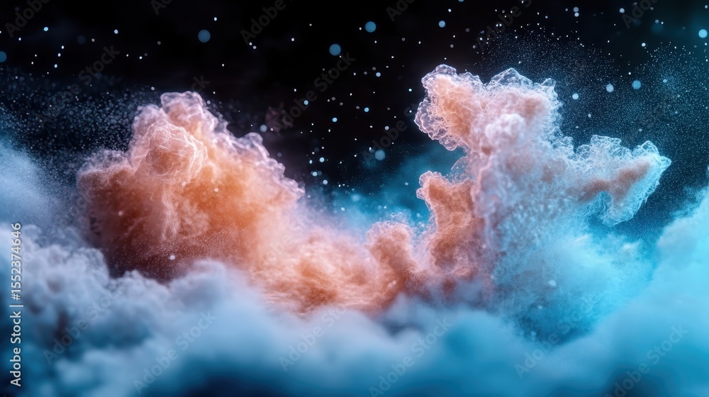 Poster an artistic portrayal of abstract clouds in vibrant colors, reflecting movement and depth, creating 