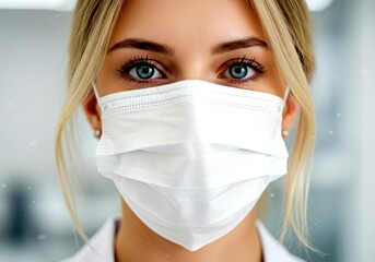 Woman wearing a protective face mask close up