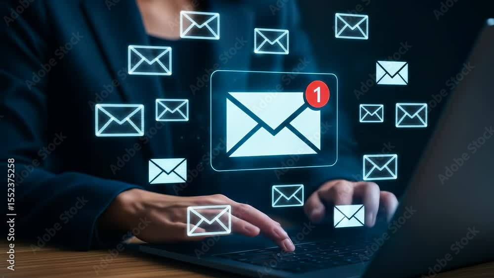 Aufkleber Email Notification Digital Communication for Business Person Using Technology and Internet with Envelope Icon, Online Messaging, Modern Office Workflow, Professional Correspondence, Data Inbox