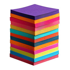 A vibrant stack of colorful sticky notes on a blank pad is isolated, ready for your next office message or reminder