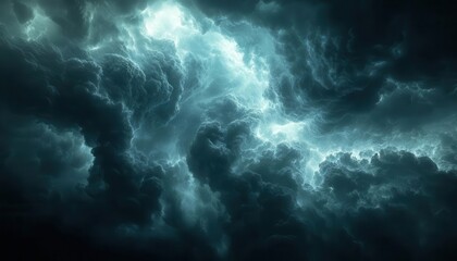 Extreme weather illustration, storm clouds over city, climate impact, dark tones