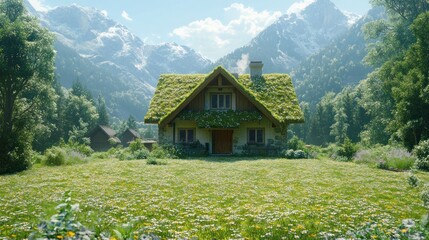 Fototapeta premium Alpine chalet nestled in a meadow