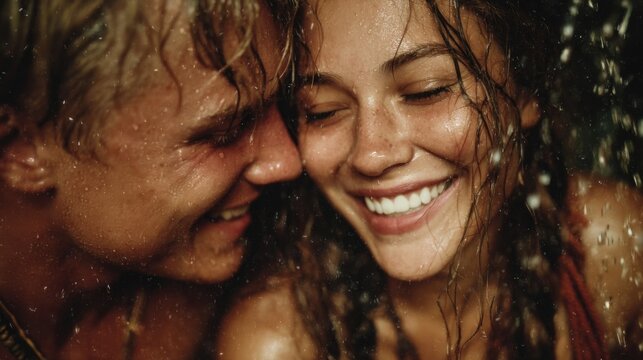 Happy Couple Laughing in the Rain