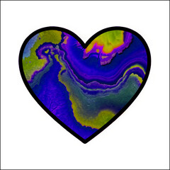 psychodelic heart  with green and blue patern icon white isolated background