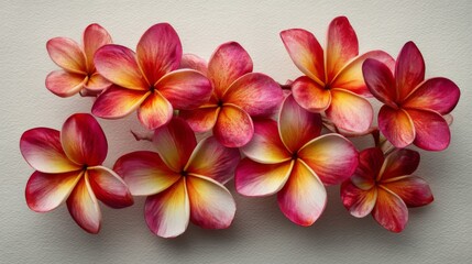 Naklejka premium Red Pink Yellow Plumeria Flowers Close Up