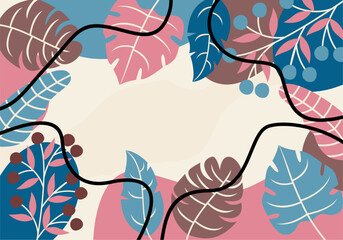 Banner with colorful leaf frame on pink background.