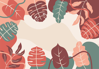 Vector illustration in simple flat style for text background with plants and leaves