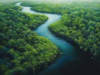 River delta with lush greenery, biodiversity and nature, fresh water conservation