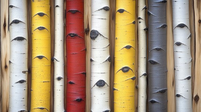 Colorful Aspen Tree Trunks Close-Up