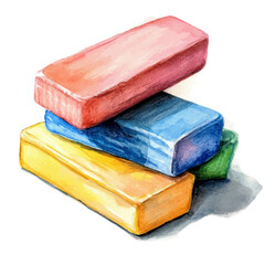 Whiteboard Erasers, watercolor clipart vector, isolated on a white background.