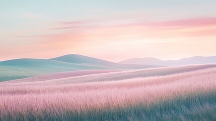 Pastel wheat field with gentle slopes and soft sky
