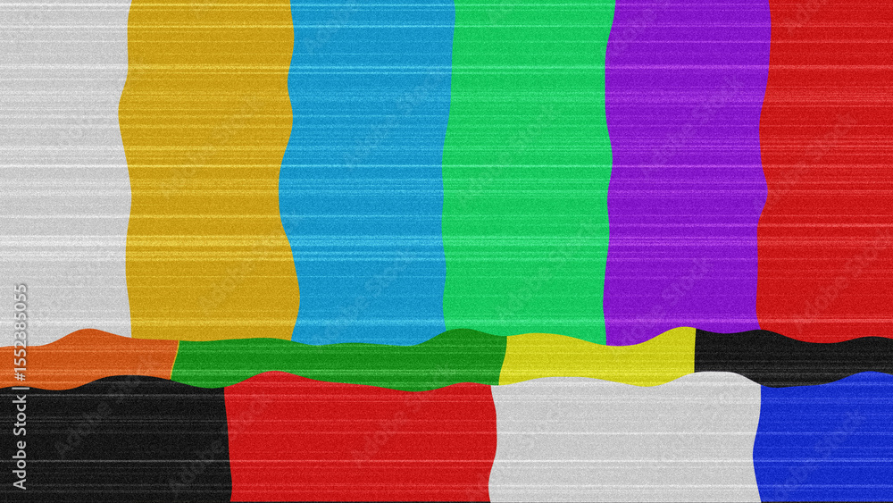 Poster no signal color bars appear on screen. retro tv glitch flickers in place. broken channel disrupts th
