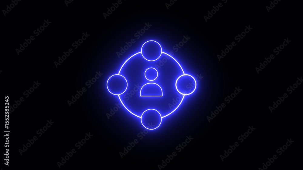 Poster neon illuminated concept illustrating connections collaboration and networking with human icon surro