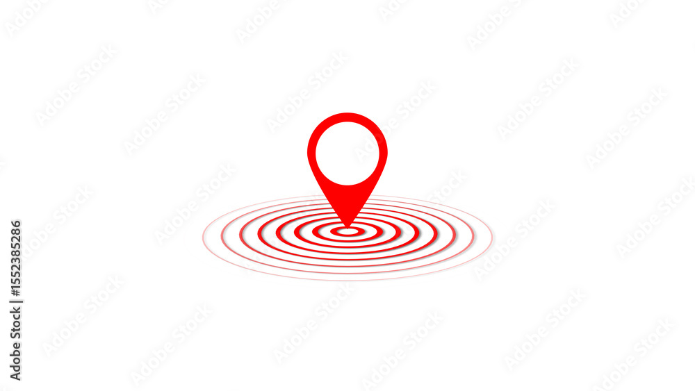 Poster red location pin over concentric circles graphic illustrating destination and geographic targeting o