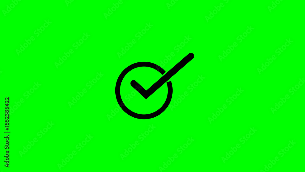 Poster simple black check mark inside a circle on a bright green background ideal for design elements confi