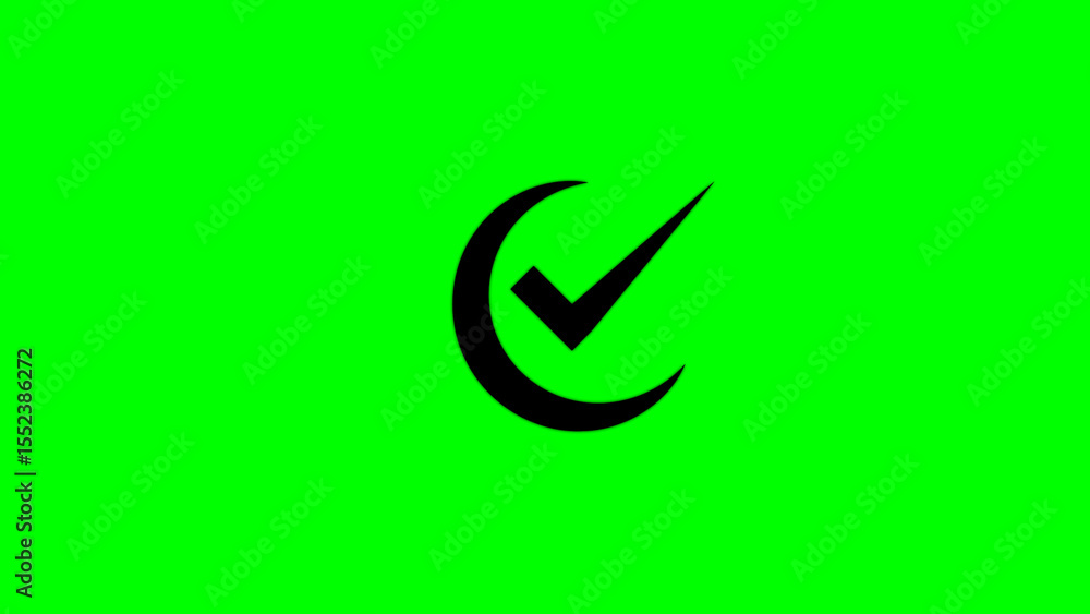 Poster black checkmark design incorporated within a crescent shape against a vibrant green backdrop ready f