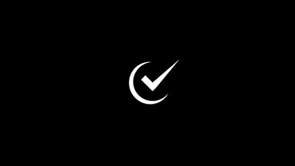 A simple checkmark within a stylized crescent symbol isolated on a black background representing confirmation and completion perfectly. © GHUN