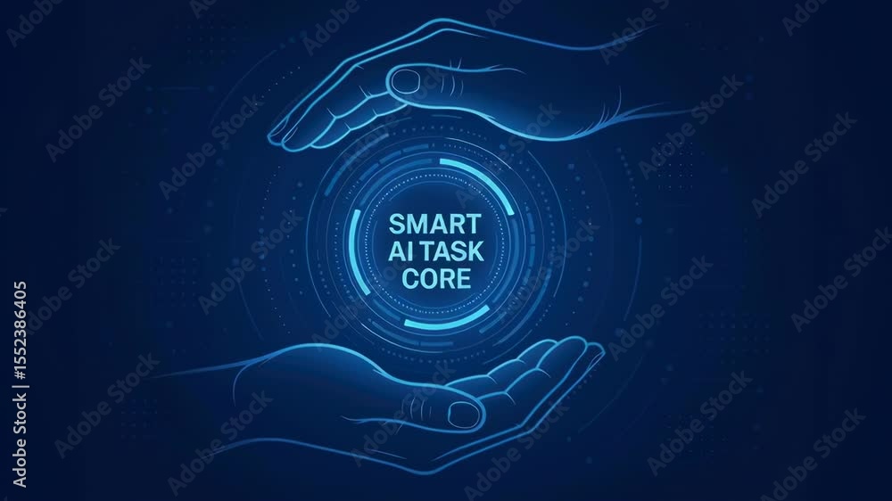 Poster smart ai task core concept with automatic futuristic digital interface held by hands providing smart