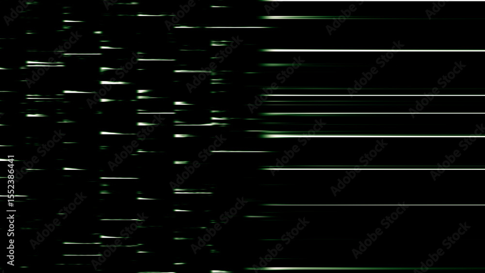 Poster abstract green and black lines with a digital glitch aesthetic representing data flow and technical 