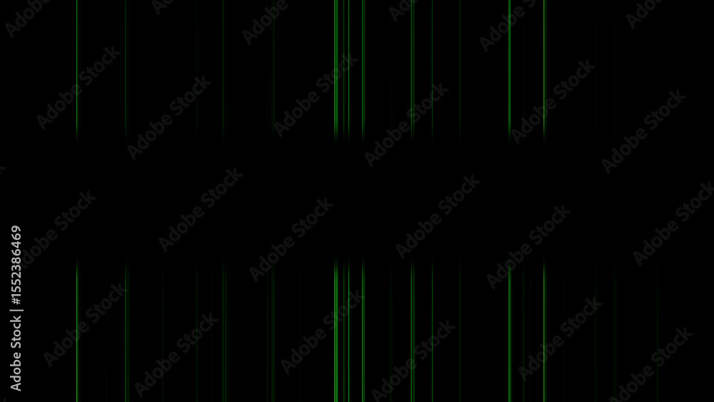 Poster green vertical lines on a black backdrop design with varying widths evoking a sense of technology an