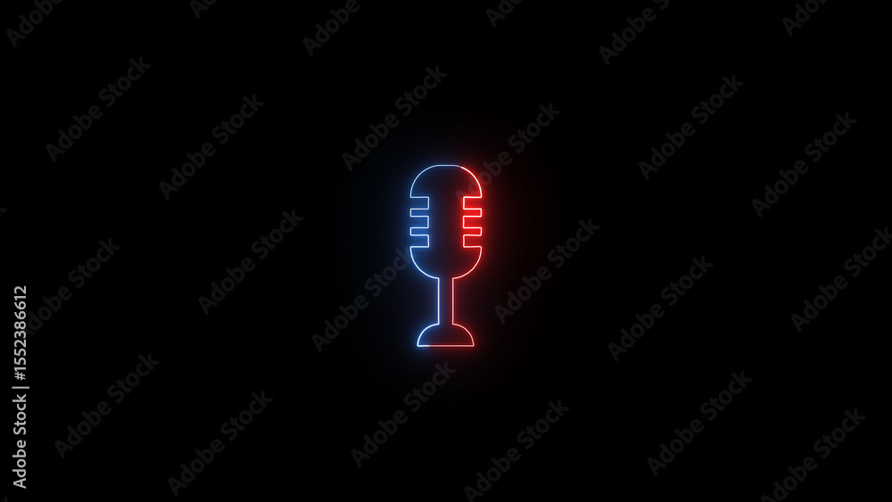 Poster retro neon microphone outline design with a captivating gradient glowing effect in red and blue on a