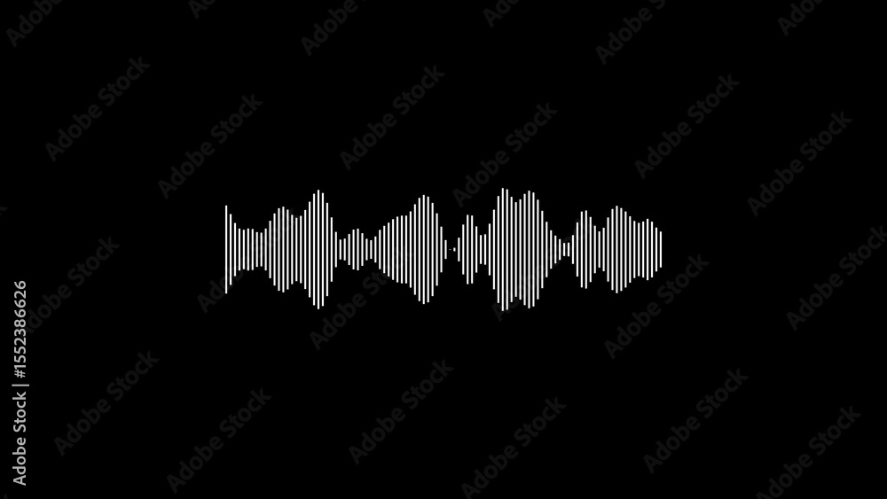 Poster minimalist white audio waveform on black background representing sound frequency and data visualizat