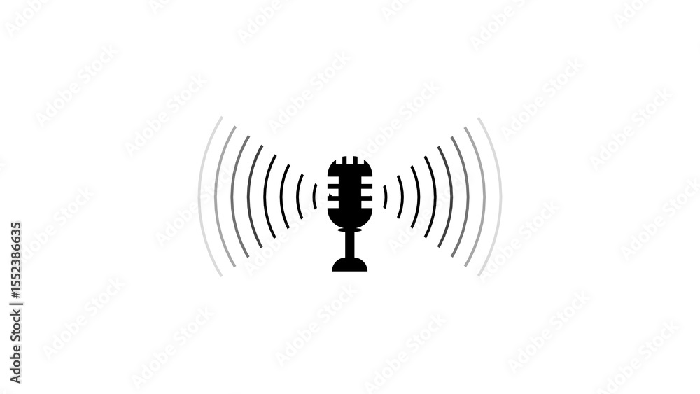 Poster simple illustration of a microphone broadcasting sound waves representing communication podcasting r