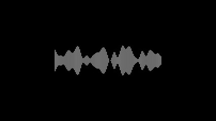 Minimalist white audio waveform on black background representing sound frequency and data visualization perfect for music podcasts and technology illustrations
