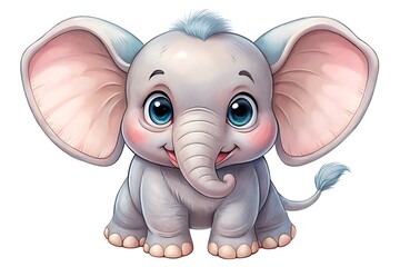 Cute baby elephant illustration isolated on white background