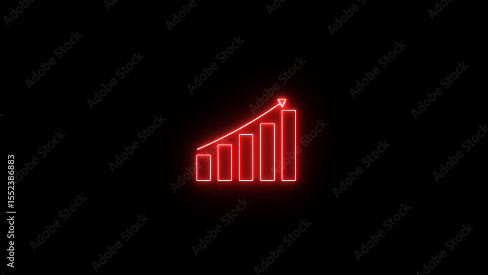 Aufkleber glowing neon red bar chart graph indicating rising business performance achievement and growth on bl