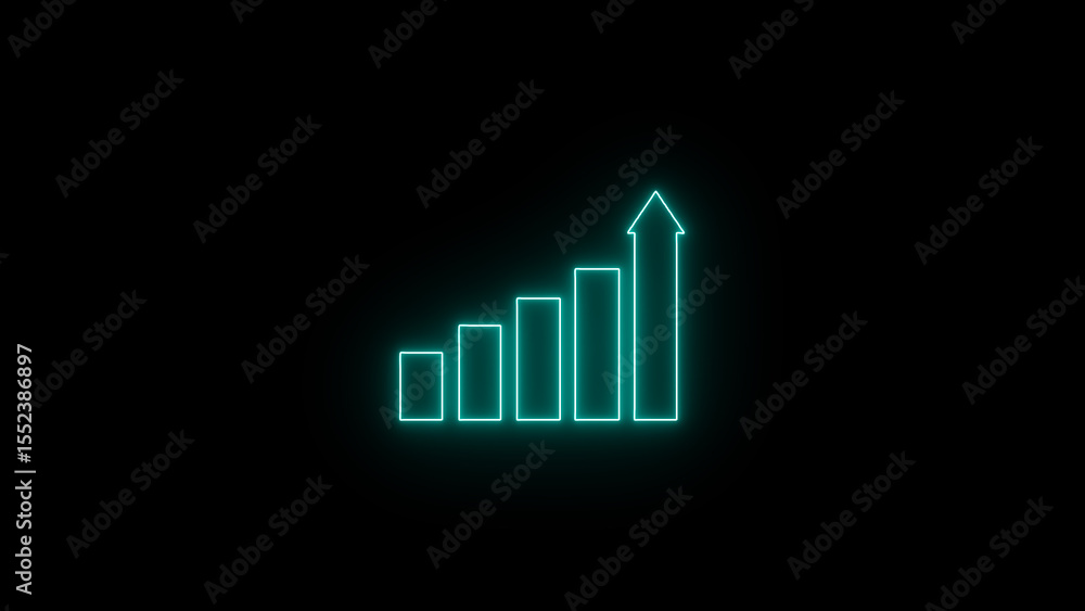 Aufkleber illuminated neon chart with arrow signifying growth on a black background representing financial pro