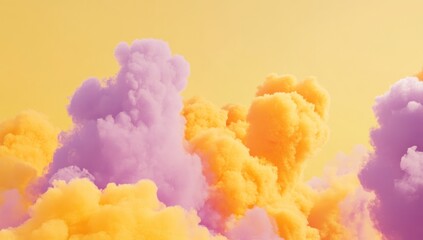 Pastel cloudscape, vibrant yellow-purple, digital rendering, background design