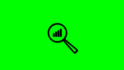 Analyzing data trends conceptual icon featuring magnifying glass and statistical chart on a vibrant green background symbolizing investigation and analysis
