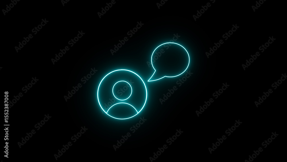 Poster neon user avatar profile icon with speech bubble representing communication message discussion conta