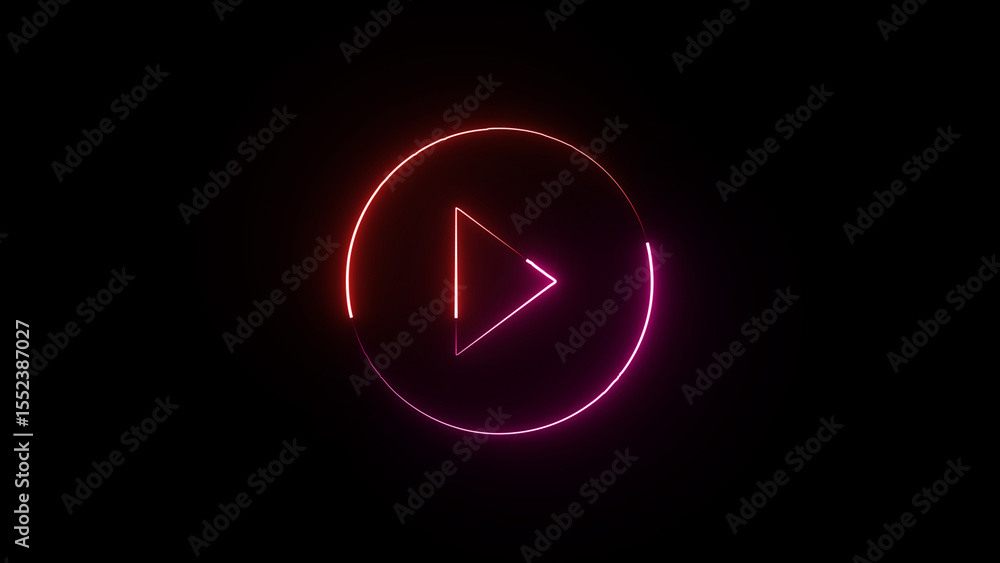 Poster neon play button glowing in a dark background representing digital media and playback concept for mo