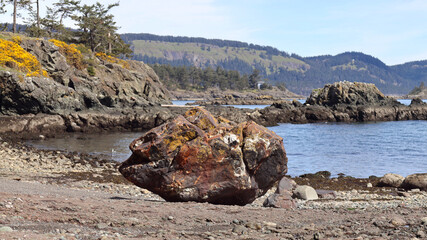Colorful rock on Pender Island beach