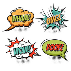 Various speech bubbles with words