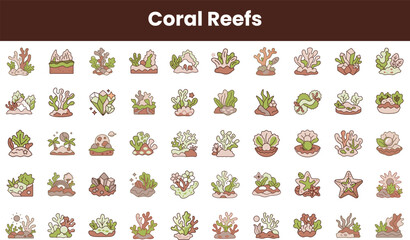 A collection of colorful coral reef illustrations showcasing various marine plants and structures. Perfect for aquarium lovers and ocean-themed designs.